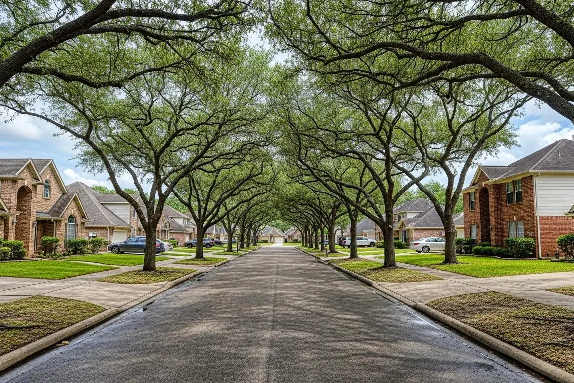 Tree-lined neighborhood street